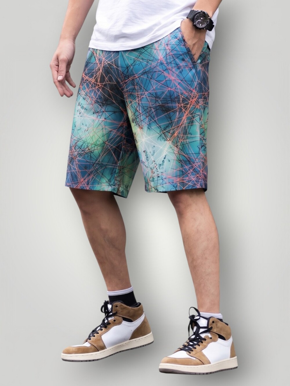Hreski Abstract Geometric Lines Golf Shorts Mens 38 Multicolor Performance